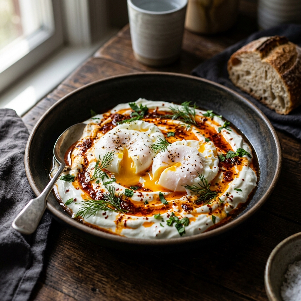 Çılbır (Turkish Poached Eggs with Garlic Yogurt)
