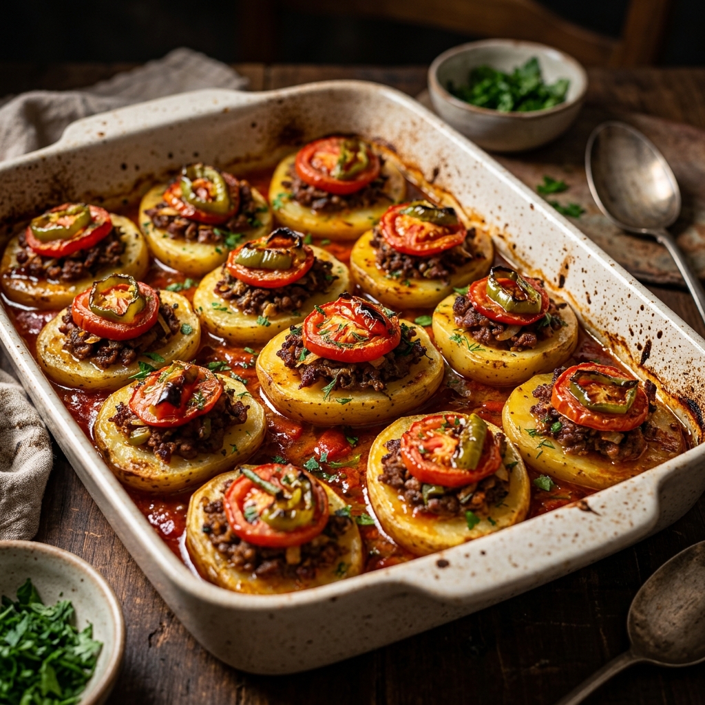 Patates Oturtma (Turkish Stuffed Baked Potatoes)